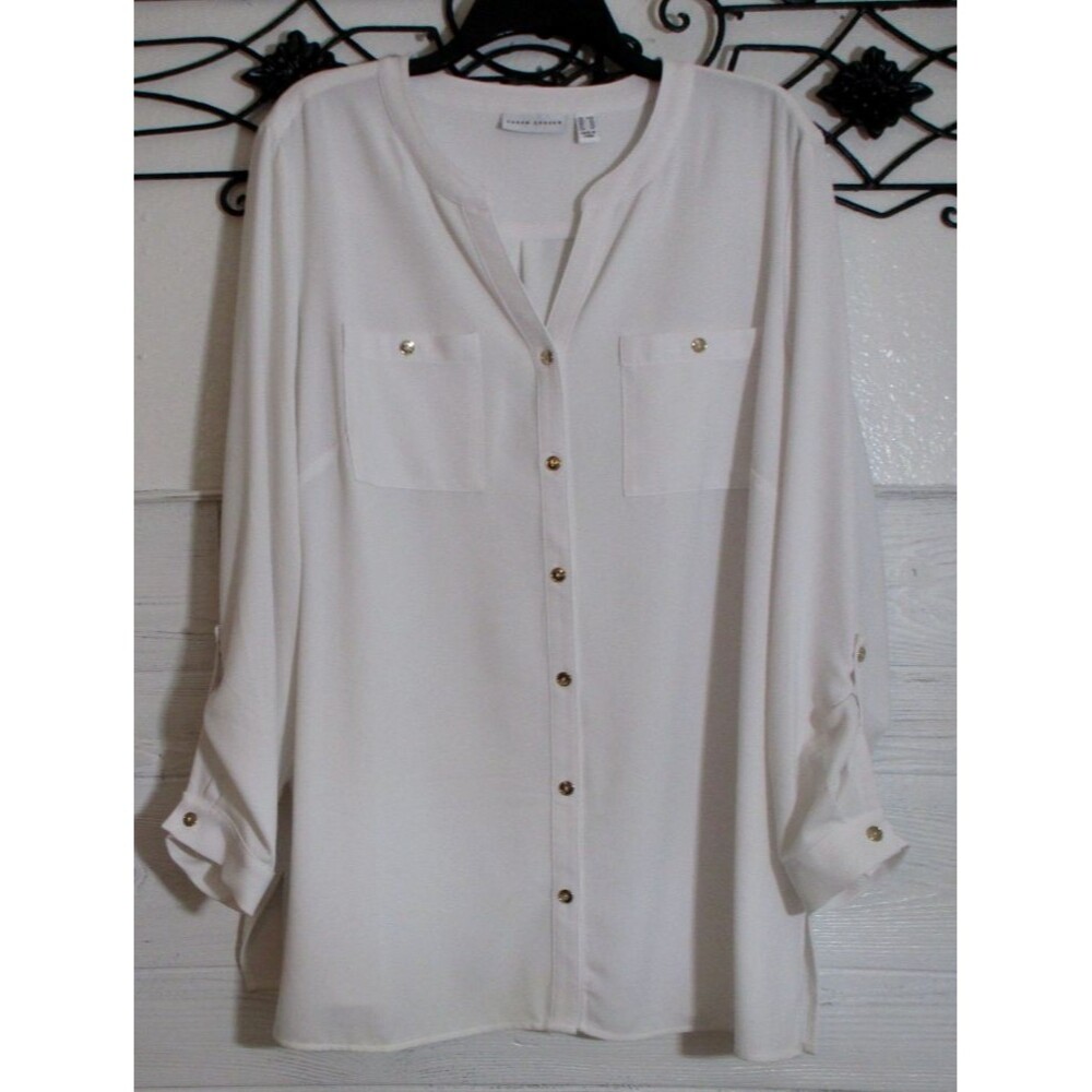 Susan Graver Women's Top Size 20W Long Sleeve White V Neck